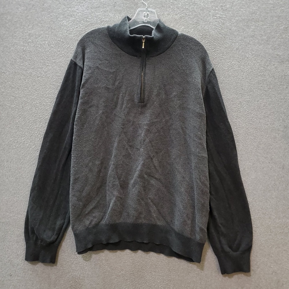 Stafford Signature Men Sweater 2XL‎ Gray Colorblock 100% Pima Cotton 1/4 Zip